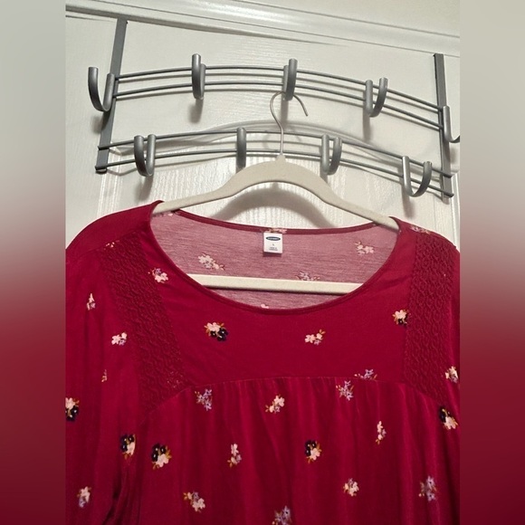 Old Navy red floral long sleeve top Women’s L boho balloon sleeve peasant lace - Picture 3 of 15